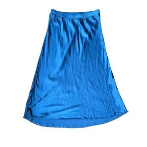 Nation LTD Blue Mabel Bias Cut Satin Fringe Hem Midi Skirt Size S Slip